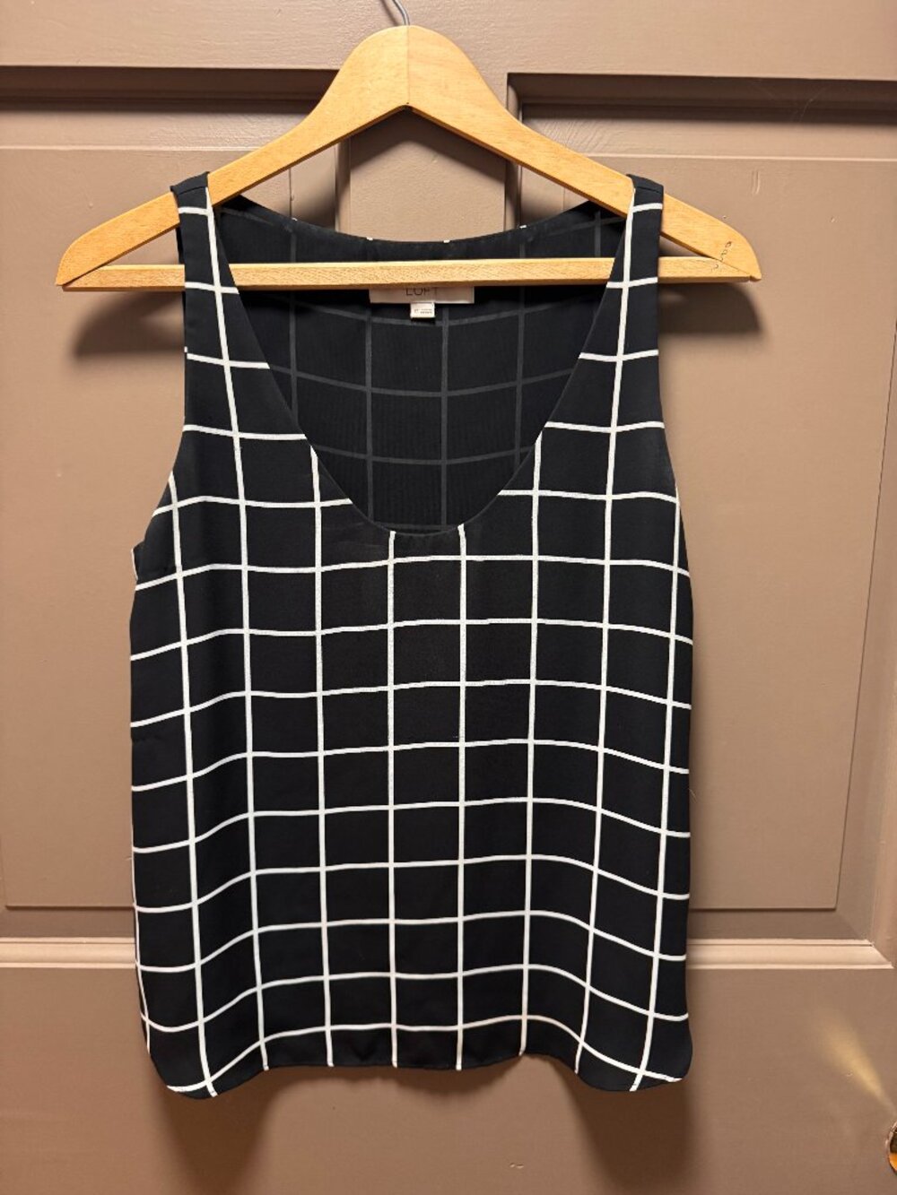 LOFT Black White Windowpane Sleeveless Blouse XS
